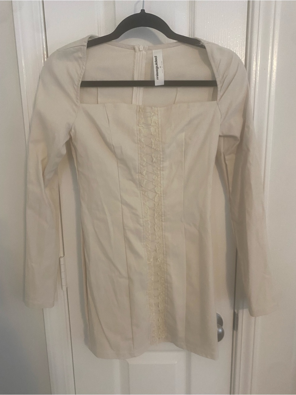 Missguided Cream Square Neck Lace-Up Mini Dress